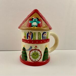 World Market Holiday Cuckoo Clock Lidded Figural Ceramic BIG Mug Winter Seasonal